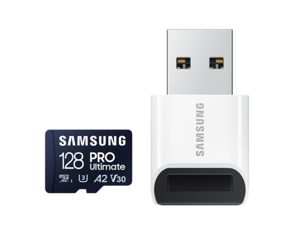 Samsung MicroSDXC 128GB PRO Ultimate (čtení/zápis: 200/130 MB/s) + USB adaptér