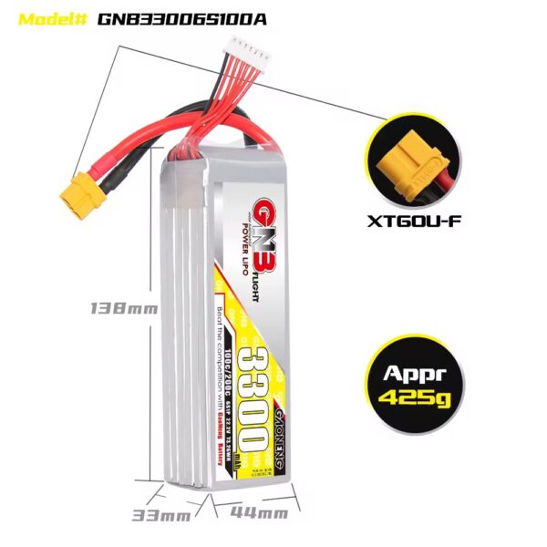 GAONENG GNB 3300mAh 6S 22.2V 100C 200C XT60 LiPo battery - Image 2