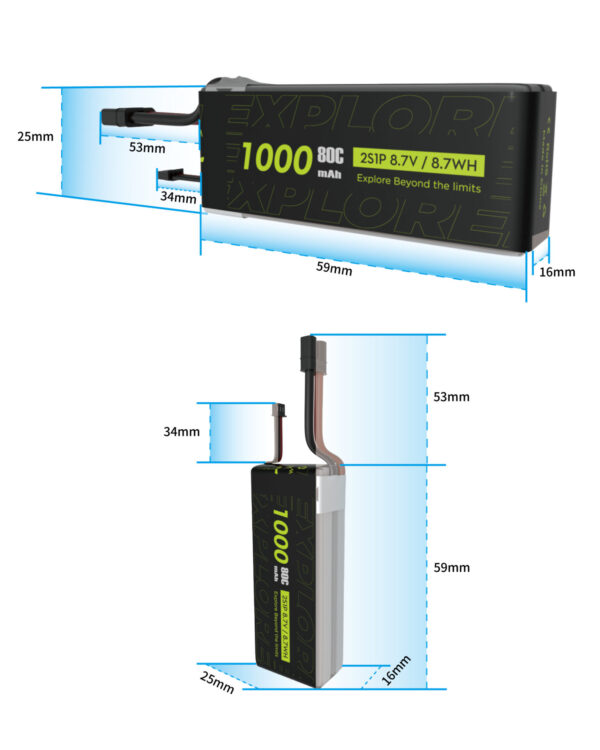 Baterie Flywoo LiHV Explorer 1000mAh 2S 80C XT30 - 2ks - Image 2